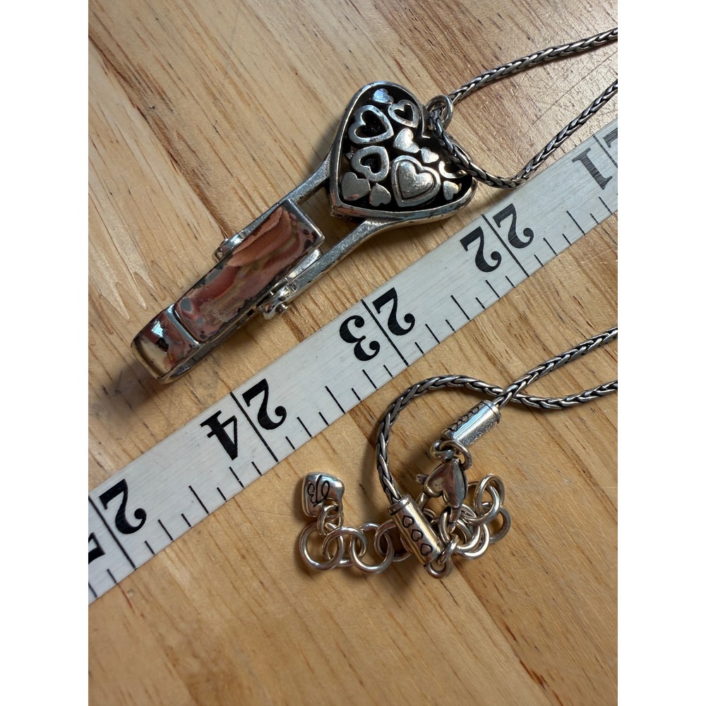 Brighton Silver Tone Heart Badge Clip Necklace Wheat Chain Flawed See Photos - Picture 15 of 16